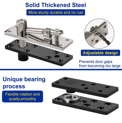 Heavy Duty 600Lbs Pivot Hinge For Doors, Ultra Strong 360 Degree And 180 Degree Swing, Stainless Steel Hidden Pivot Design, Built For Solid Wood Secret Doors, Heavy Bookcase Entries, And Murphy Door Install Projects. Adjustable stainless steel pivot hinge with black base