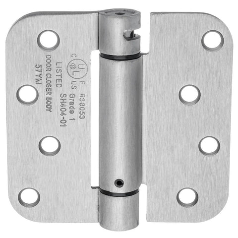 Four Inch Spring Loaded Self Closing Hinges With Five Eighth Inch Radius Corners Heavy Duty For Interior Or Exterior Doors Quiet Auto Close Action Two Pack Satin Nickel Finish Adjustable Closing Force Fits Doors One And Three Quarters Inch Thick
