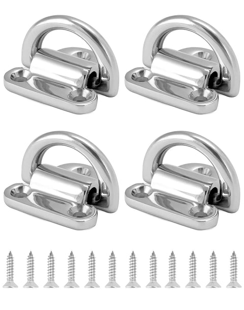 4 Pack Marine Grade Stainless Steel 316 Folding Pad Eye D Ring Anchors, 44mm By 40mm with screws, heavy duty for marine use