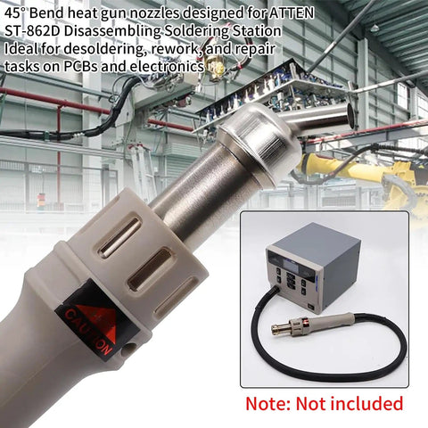 Three Pack 45 Degree Bend Heat Gun Nozzle Set Stainless Steel Desoldering Nozzles for Soldering Station Pro Grade, close-up view.