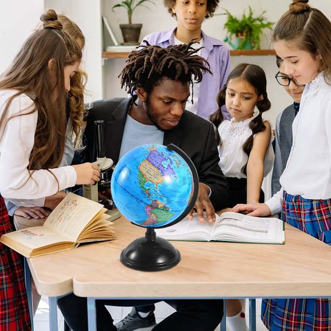 8 Inch World Globe With Stand Rotating Earth Spinning Globe For Kids Geography Classroom Education Durable Plastic Model on desk