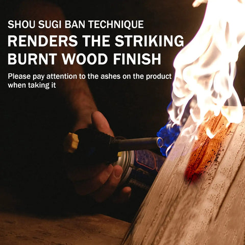 Shou Sugi Ban technique creating burnt wood finish on garden fence edging