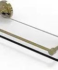 Prestige Regal 16 Inch Tempered Glass Gallery Rail Shelf in Unlacquered Brass with Concealed Mounting Hardware and Solid Brass Construction