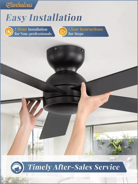 Installing 48 Inch Flush Mount Ceiling Fan No Light Black With Remote 6 Speed Quiet Reversible DC Motor Ideal For Indoor Outdoor Use