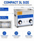 3L Ultrasonic Cleaner With Heater 40kHz Pro Jewelry Cleaner With Timer Control Stainless Steel Sonic Cleaner dimensions view