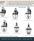 Newbury 14 Inch Outdoor Wall Lantern in Mystic Black With Clear Beveled Glass, Classic French Country Style Lighting