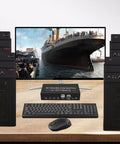 Image of 4K HDMI KVM Switch For Dual Computers Seamlessly Share One Monitor With USB 3.0 Hub Quick Toggle Keyboard And Mouse Printer On Windows Linux PS5 Xbox, with two PCs and a keyboard.