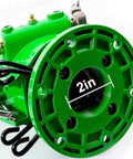 Close-up of Tripod Farm Irrigation Sprinkler With Pressure Gauge 360 Degree Adjustable Spray flange connection, 2-inch bore