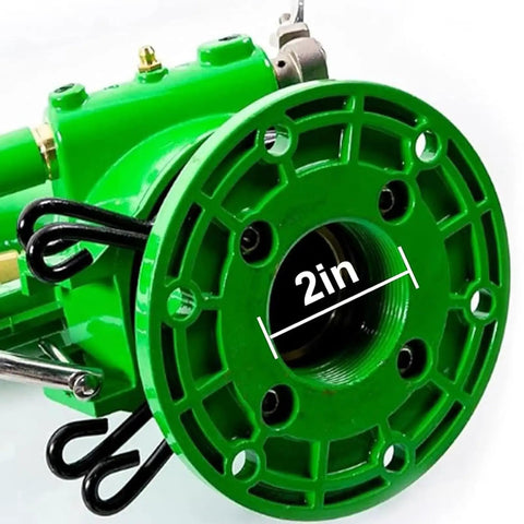 Close-up of Tripod Farm Irrigation Sprinkler With Pressure Gauge 360 Degree Adjustable Spray flange connection, 2-inch bore