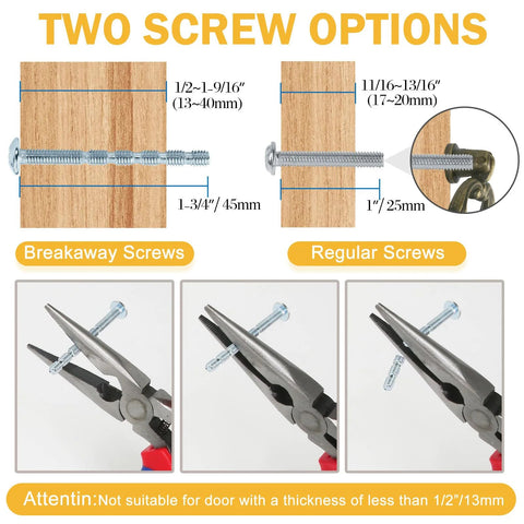Diagram showing breakaway and regular screws for Six Bronze Oval Drop Ring Drawer Pulls Set With Mounting Hardware For Dresser Cabinets And Cupboards.