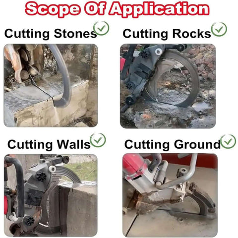 Portable Electric Circular Saw With Brushless Motor For Concrete And Stone Wall Grooving Dust Free Setup Includes Water Pump Kit 27 Cm Cutting Depth Titanium Blade For Smooth Chops Heavy Duty Work On Any Job Site demonstrates cutting stones, walls, rocks, and ground.