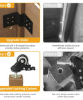 Comparison of upgraded locking casters and links for mobile raised garden bed with lockable wheels, highlighting stability and protection.
