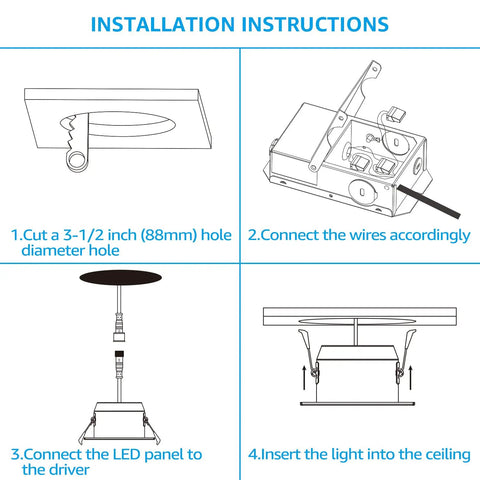 Three Inch Gimbal LED Recessed Light With Junction Box Pack Of 6, 7W Canless Dimmable Square Ceiling Light With CRI 90, 2700K Soft White, Swivel Adjustable, Easy Install, ETL And Energy Star Certified