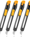 4 Pack Retractable Utility Knife With 9mm Snap Off Blades, Heavy Duty Workhorse Box Cutter, black and yellow design, four knives