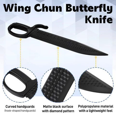 Illustration of Two Pack Wing Chun Training Swords 18.3 Inch Polypropylene Black Practice Blades With U Shaped Hand Guards