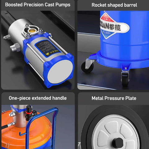 Pneumatic Grease Pump With 19 Inch Tubing And Grease Gun, Delivers 0.8 L Per Min For Auto Repair Machining And Equipment Maintenance, High Pressure 70 To 1 Output, Durable Barrel Pump For Mechanical Work with precision cast pumps and rocket barrel design.
