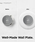 Before and after installation of Wall Plate Cover Set For Google Nest Thermostat 2020 Snow Finish Durable Polycarbonate Material
