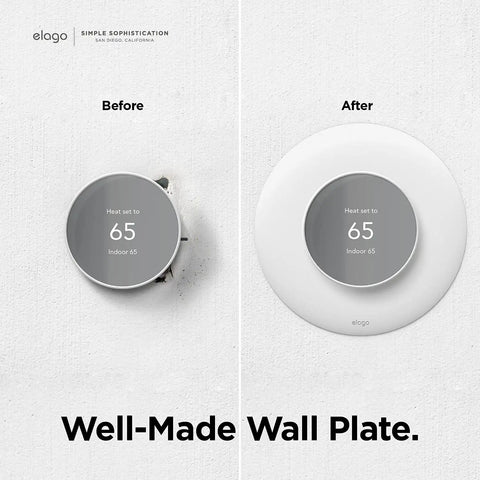 Before and after installation of Wall Plate Cover Set For Google Nest Thermostat 2020 Snow Finish Durable Polycarbonate Material