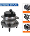 FWD Rear Wheel Hub And Bearing Assembly With Encoder ABS For Hyundai Santa Fe 2007 2018 Hyundai Veracruz 2007 2012 Kia Sorento 2011 2015 5 Lug Plug And Play, top, front, and bottom views