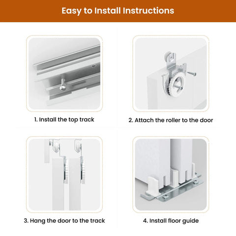 Installation steps for Double Frosted Glass Sliding Barn Door Kit For Closets, 72 By 80 Inches, Includes Hardware, Pre-Drilled Panels
