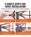 4 steps using Pro Grade 14 Inch Lever Rivet Nut Tool Kit With 7 Mandrels And 70 Assorted Rivet Nuts In Durable Rugged Carrying Case