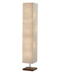 Three Light Floor Lamp With Natural Wood Base And Dimmable Brightness, Satin Steel Accents, Crinkle Paper Shade, white color