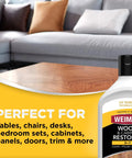 Revive Your Wood Furniture And Kitchen Cabinets With This Deep Cleaning Polish Bundle That Sweeps Away Grime Dust And Scratches While Locking In A Glossy Finish With UV Protection on a polished coffee table.