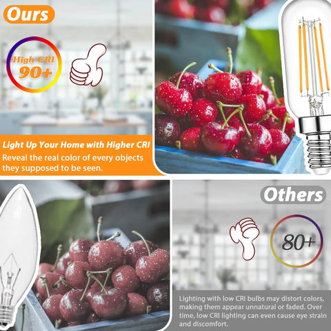 LED Candelabra Bulbs 40W Equivalent Dimmable 2700K Warm White Clear T6 Vintage Filament 4W 400lm E12 Small Bulbs for Chandeliers and Ceiling Fans Tubular T25 Style Cozy Glow That Pairs with Lutron and Other Dimmers 6 Pack