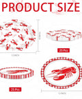 Rad Lobster Themed Oval Paper Plates 12 By 10 Inch 50 Pack Disposable Seafood Boil Dishes showing product sizes and designs.