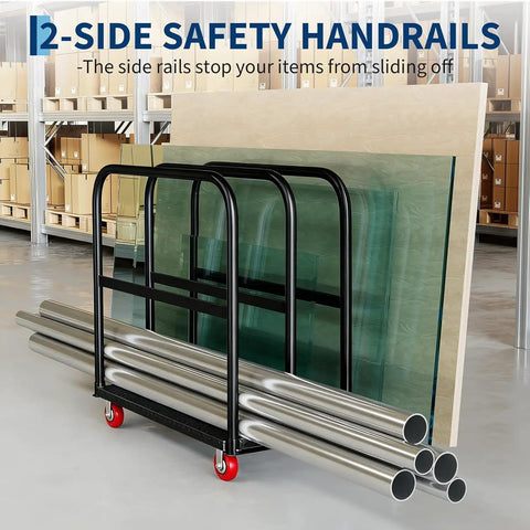 Heavy Duty Drywall Dolly 2000 Lb Capacity 2 In 1 Panel Cart With Brakes 41 X 24 Platform Truck For Moving Sheetrock Plywood And Other Bulk Construction Materials Safely, 2-side rails