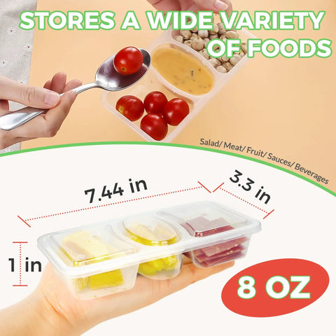 8 Oz Reusable Snack Containers With Lids Three Compartment Snack Pack Set BPA Free Food Grade PP5 Safe For Food Contact