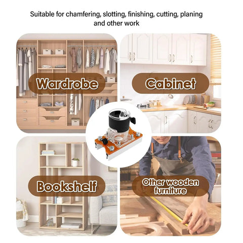 Top Tier Aluminum Wood Trimmer Router Base With Adjustable Slotting Bracket Drops Right In For Butter Smooth Routing And Reliable Cuts On Lumber Fits 65 Mm Bore Accepts 6 To 56 Mm Shafts in use with wardrobe, cabinet, bookshelf, and other wood furniture.