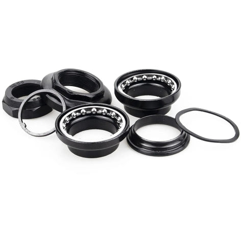 External Cup Threaded Bike Headset For 25.4mm Steerer, 1 Inch Front Fork, showing bearings and components in black finish.