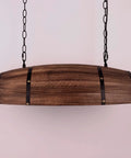 Rustic Resin Wine Barrel Pendant Lamp With Tree Grain Pattern, Vintage Kitchen Bar Ceiling Light Fixture, side view