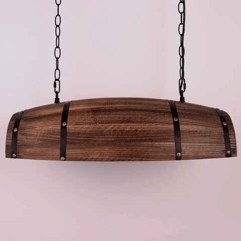 Rustic Resin Wine Barrel Pendant Lamp With Tree Grain Pattern, Vintage Kitchen Bar Ceiling Light Fixture, side view