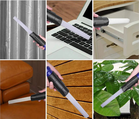 Replacement Vacuum Cleaner Attachments Kit Not OEM Grab N Go Compatible With V11 V10 V8 Absolute V8 Animal V7 V6 DC59 DC45 DC35 Cordless Vacuum Accessories Lightweight Easy Clean Deep Cleaning Tool Set shown in various uses on keyboard, drawer, couch, plant and more.