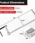 Heavy Duty 12 Inch F Clamps Set For Welding And Metalworking, 1320 Pounds Load Capacity, 4.75 Inch Throat Depth, All Steel Construction, Four Pack Bar Clamps For Woodworking And Metal Fabrication Projects shown with dimensions.