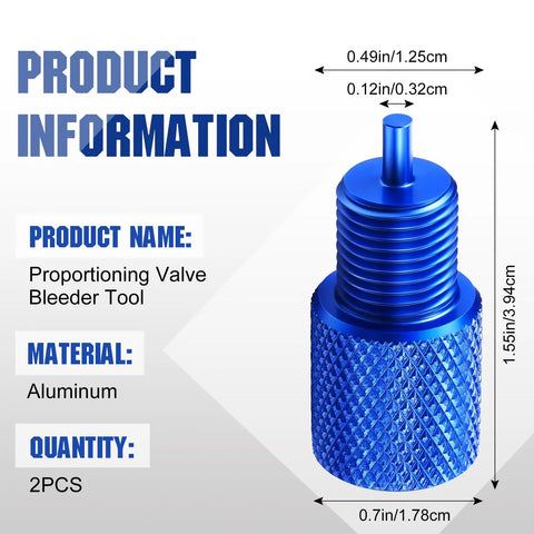 Solid Aluminum Two Piece Brake Proportioning Valve Bleeder Tool Kit For Disc And Drum Systems With Pv2 Pv4 Shuttle Valve Compatibility A No Hassle Gearhead Wrenching Workshop Essential, blue aluminum tool with detailed grip.
