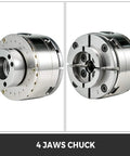 One Inch By Eight TPI Thread Wood Lathe Chuck Set Self Centering Four Inch Four Jaw Chuck with high claw in metal finish