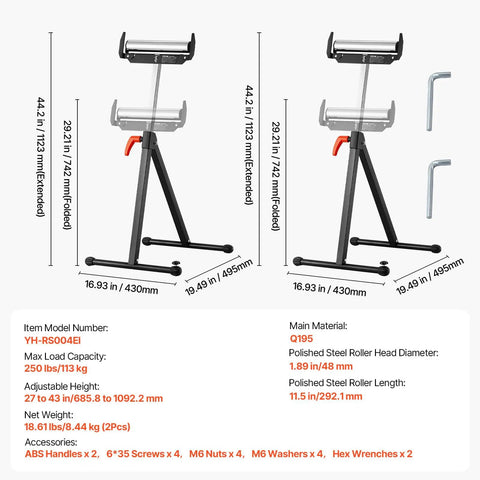 Killer 2 Pack Adjustable Roller Stands Built Like A Tank With Chrome Steel Supports Up To 250 Pounds Each dimensions and features.