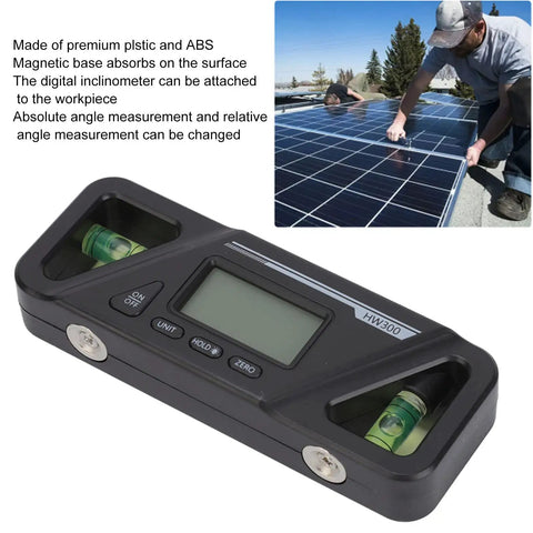Dead Nuts Accurate Digital Level With Rock Solid Magnetic Base And Bright Lcd Screen And Precision Inclinometer And Angle Finder Tool For Woodworking And Auto Shop Jobs on a workspace with a green level bubble.