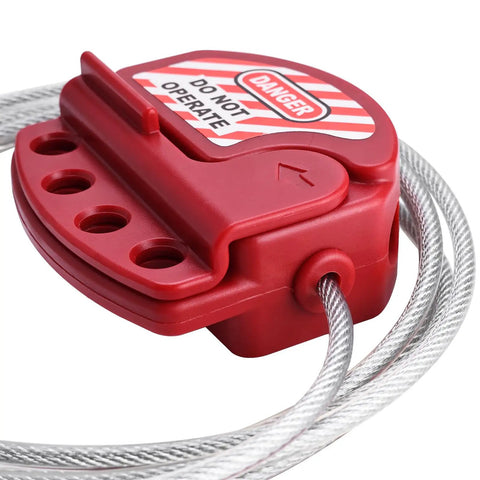 Lockout Tagout Cable Lock Kit with Adjustable Six Point Five Feet Steel Cable and Vinyl Coating Five Thirty Second Inch Diameter LOTO
