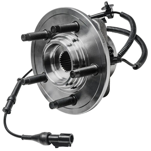 Beef Up Your Ride With A Pair Front Wheel Bearing Hubs Assembly For Ford Explorer 2006 To 2010 Explorer Sport Trac 2007 To 2010 Mercury Mountaineer 2006 To 2010 Premium Replacement Wheel Hub Kit featuring a detailed close-up of one hub showing 5 lugs and ABS sensor wire