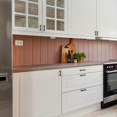 Modern kitchen with Matte Black Cabinet Handles Set of 10 - 3 Inch Center Hole Zinc Alloy Square Bar Drawer Pulls installed on white cabinets
