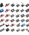 Dope Thirty Seven Sensor Starter Kit For Arduino And Raspberry Pi With a wide range of modules laid out in a grid for robot projects.