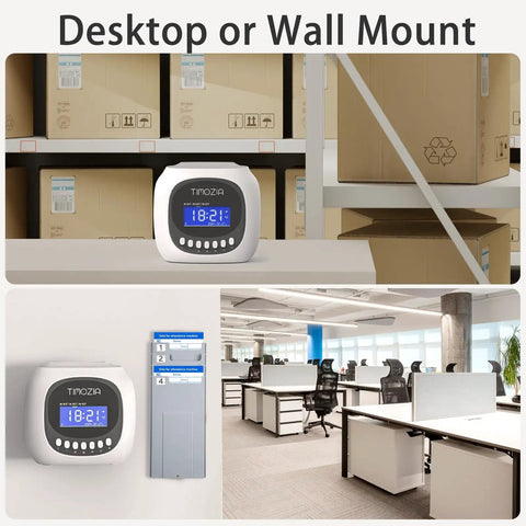 Time Clock Punch System With Passcode And Auto Align Printing 6 Punches Per Day Across 3 Shifts Easy Setup For Small Businesses on desktop and wall mount.