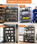 Heavy Duty Adjustable Five Tier Metal Garage Shelving Unit With Anti Slip Feet Anti Fall Rails Wall Anchor Hardware And Built Tough Garage Ready Storage On Uneven Floors in garage, kitchen, balcony and store room