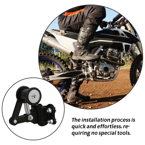 Black Iron Chain Tensioner Kit For Off Road Motorcycle Roller Guide Adjuster Enhances Safety and Performance With Super Easy Installation And No Special Tools Needed For Your Ride on dirt bike