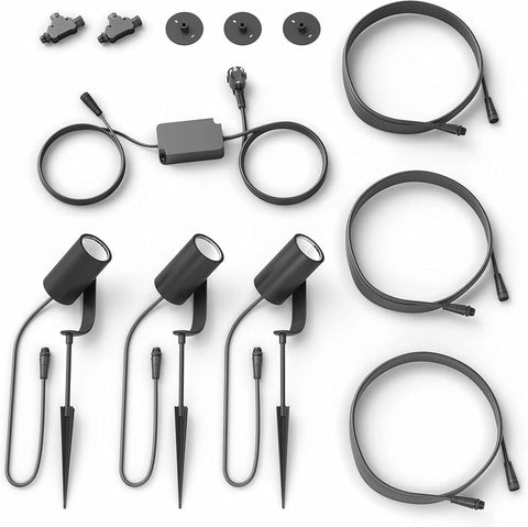 Lily Outdoor Smart Spotlight Base Kit Three Pack With White And Color Ambiance LED Walkway Lights For Low Voltage Landscape Lighting No Fuss Setup Bridge Required Control With App And Voice Weatherproof components layout