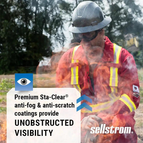 Firefighter wearing Odyssey II Wildland Fire Goggles With Anti Fog And Anti Scratch Eye Protection in outdoor setting